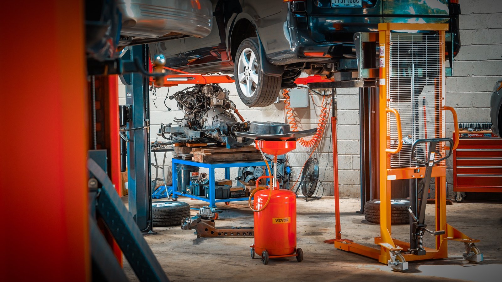 Vehicle raised for drivetrain service